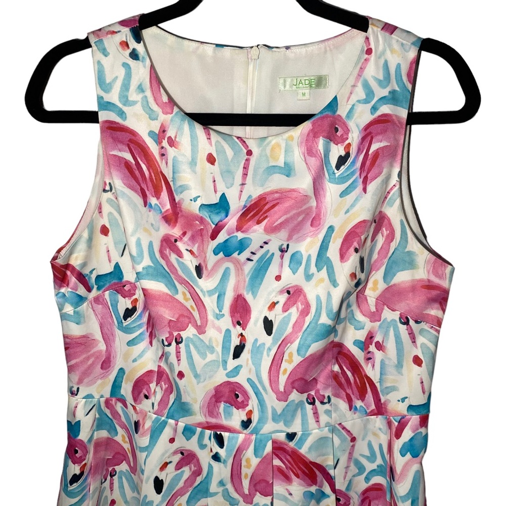 Jade Melody Tam‎ Women's Medium Pink Flamingo Tropical Fit and Flare Dress - Picture 2 of 9